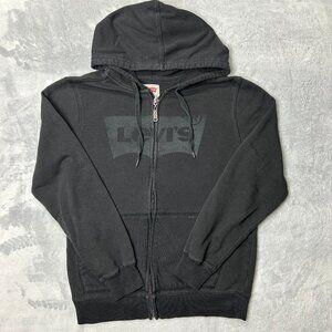 Levis Full Zip Mens Size Small Black Regular Fit Hood Logo Cotton Drawstring